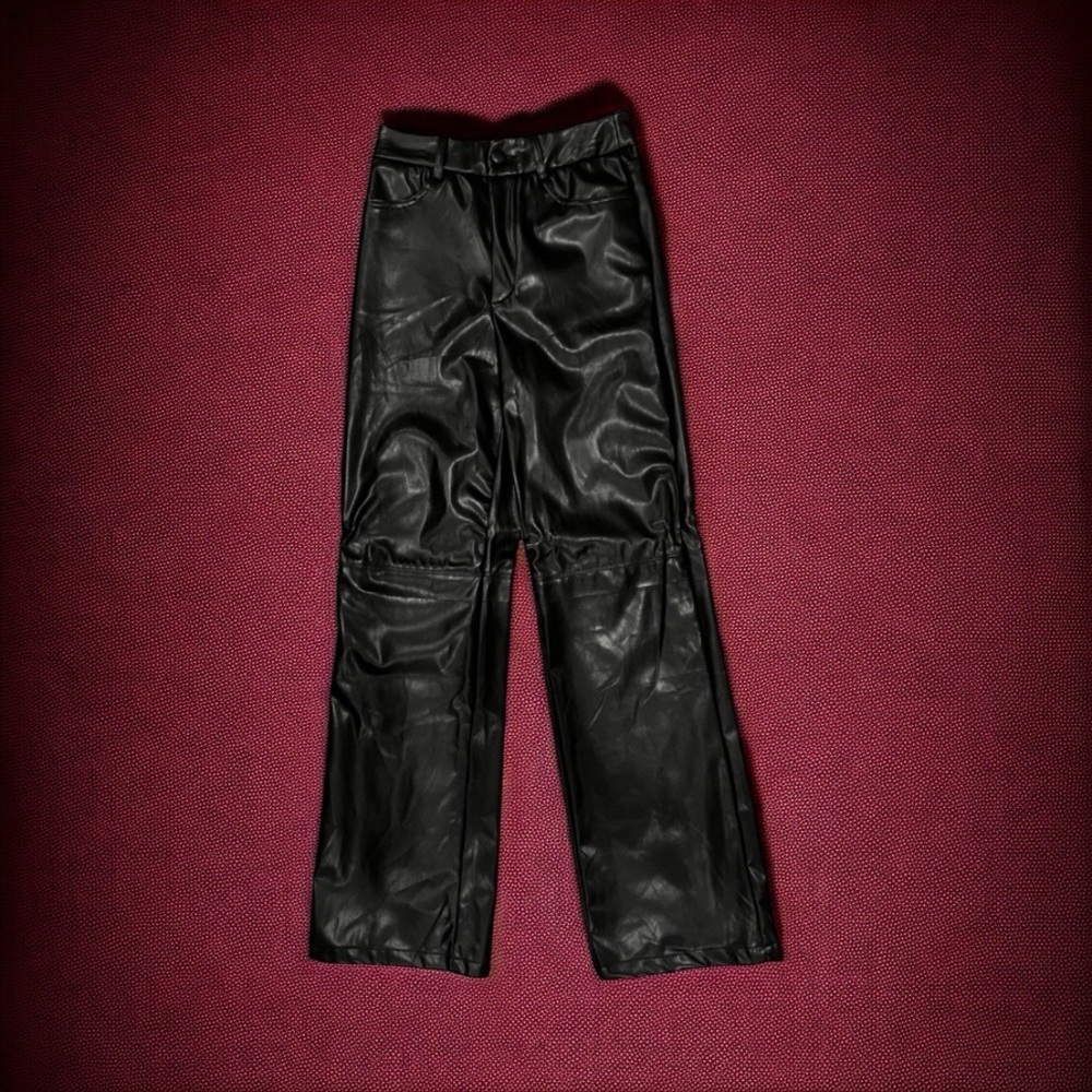 Petite Solid Leather Straight Pants (XXS)